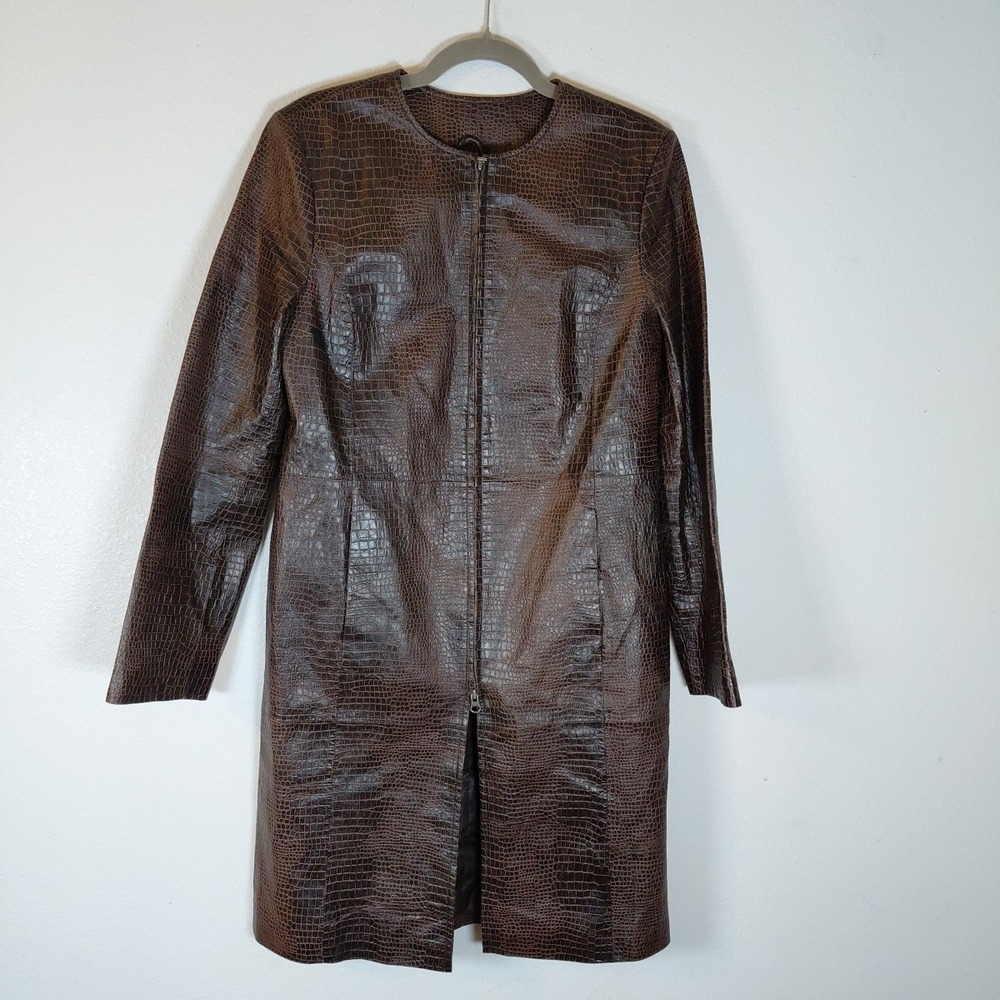 Vintage Spiegel Croc Embossed 100% Geuine Leather Jacket 6 Brown Aligator Print